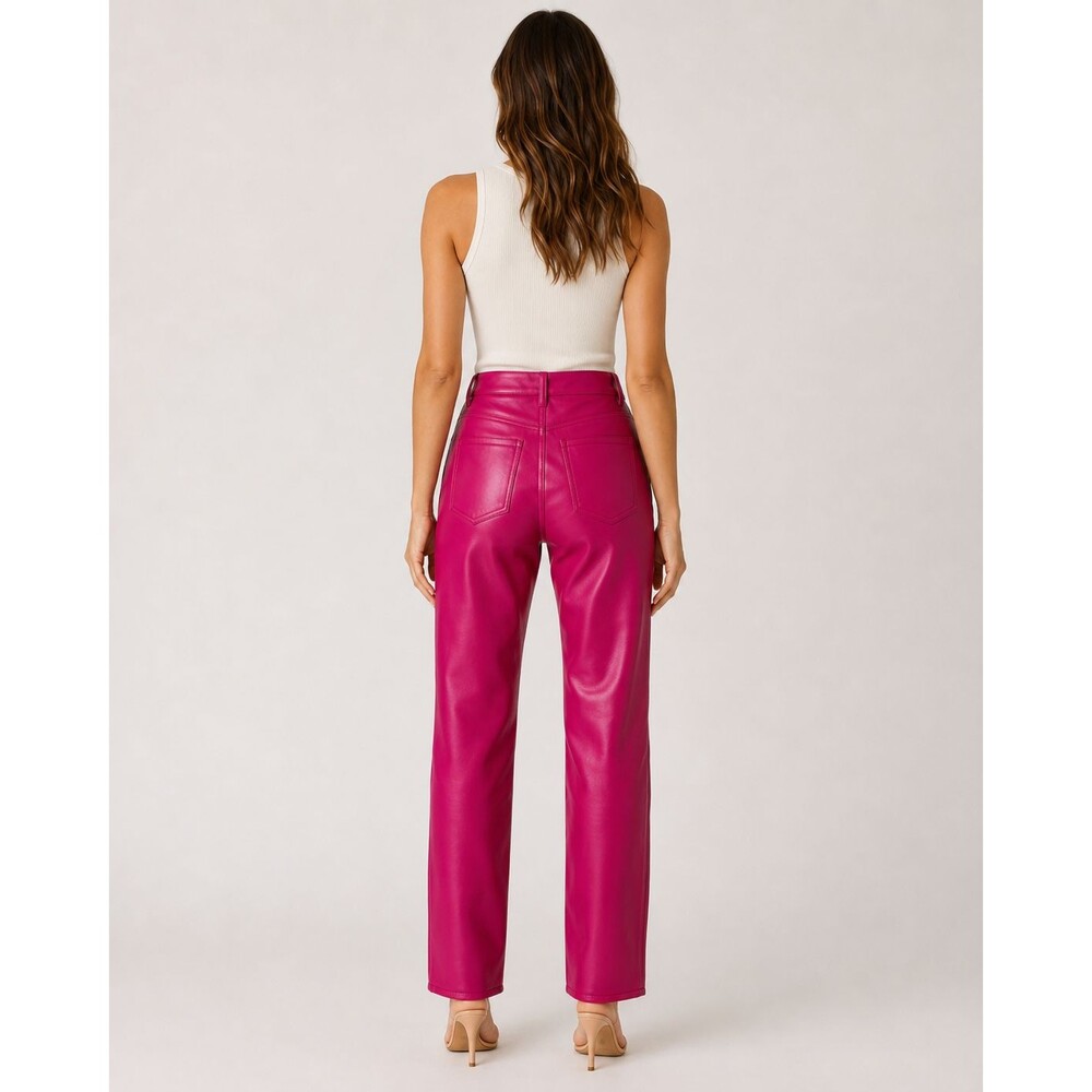 Good American Faux Leather Pants 4/27 Pink Love Potion Straight Leg High Rise - Picture 2 of 8